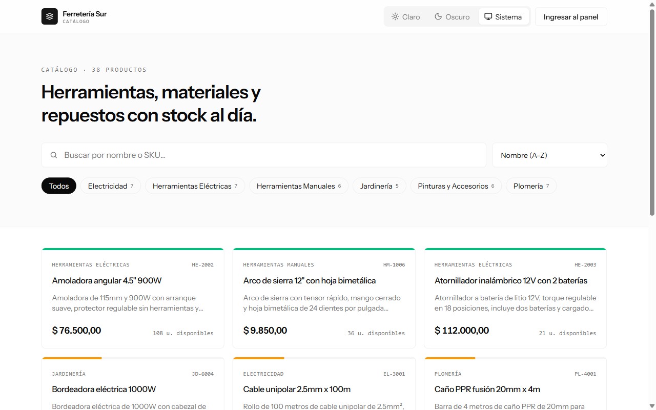 Catálogo + Panel de Inventario